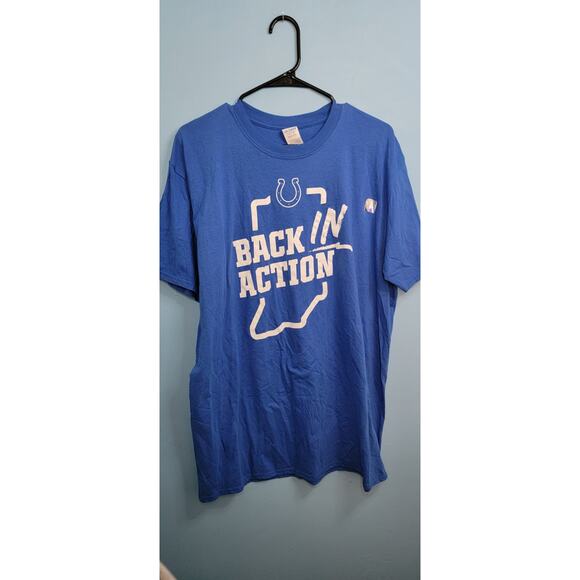 Indianapolis Colts "Back In Action" Gildan Softstyle T-Shirt Unisex size XL Blue - Picture 1 of 4